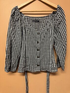 Abercrombie & Fitch Gingham Peasant Button-Down Blouse Cottagecore Size Large